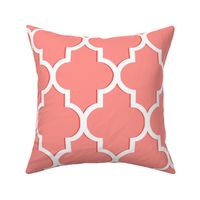 Dimensional Quatrefoil in Coral and White