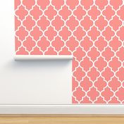 Dimensional Quatrefoil in Coral and White