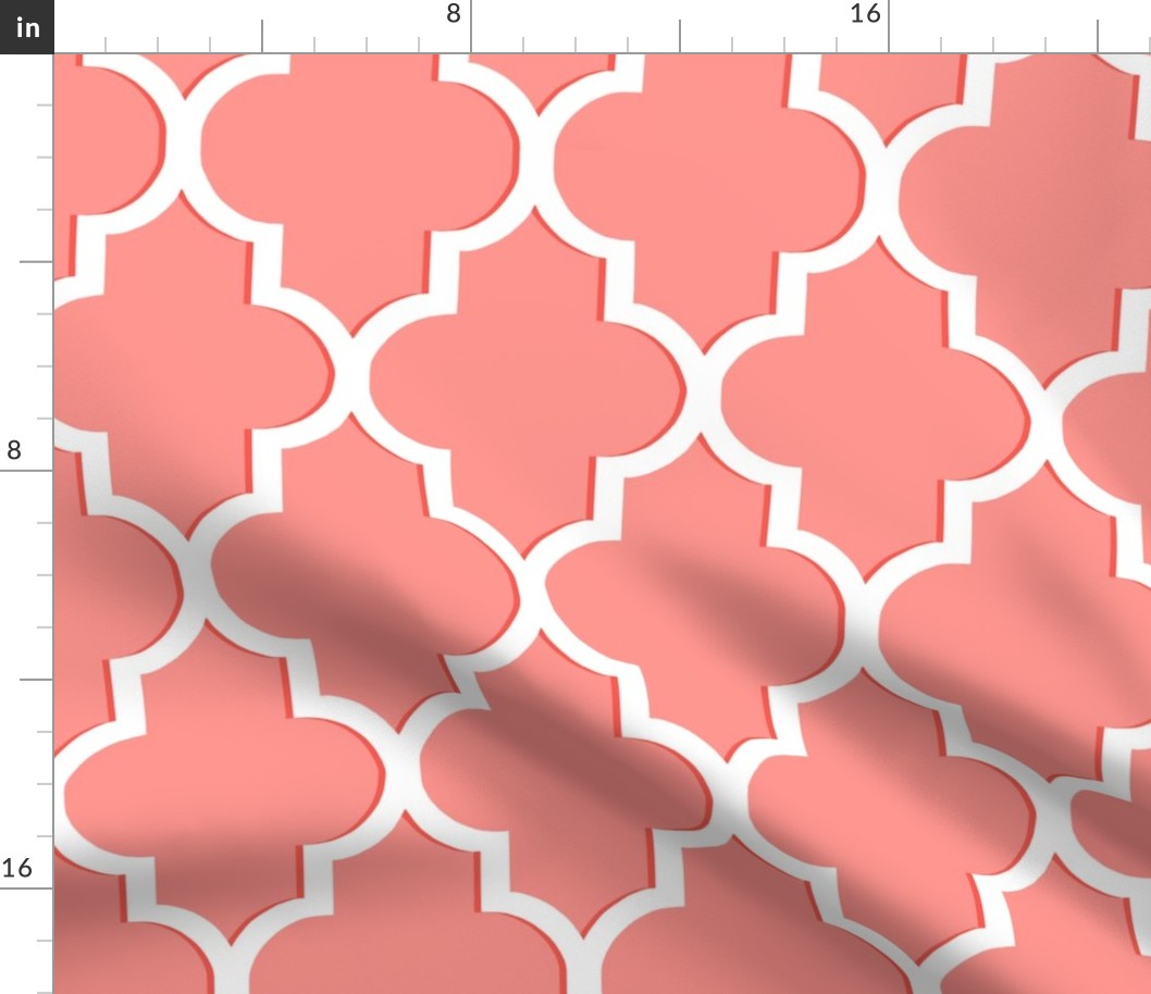 Dimensional Quatrefoil in Coral and White