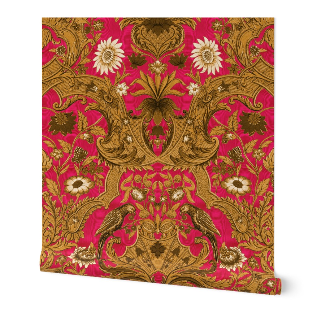 Parrot Damask ~ Gold on Courtesan Moire