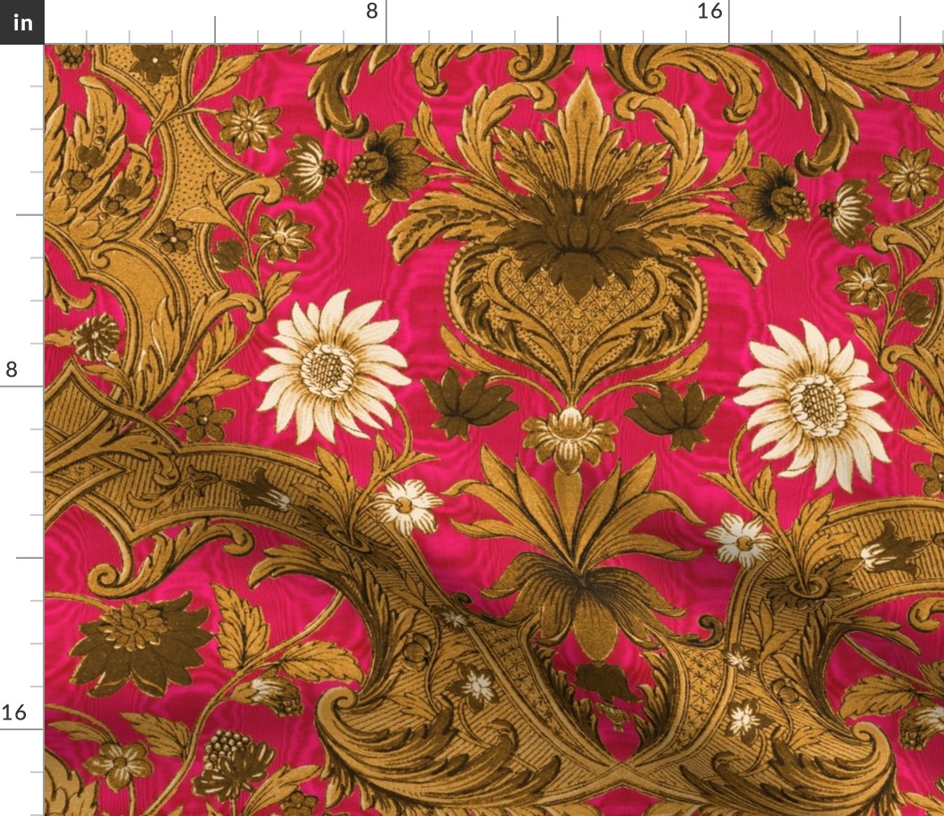 Parrot Damask ~ Gold on Courtesan Moire