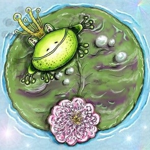 Frog Prince on his Lily Pad blue green