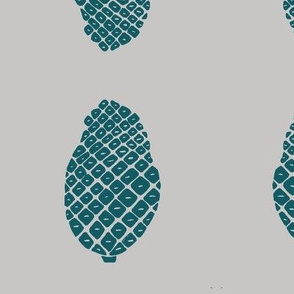 pine cone - teal on grey