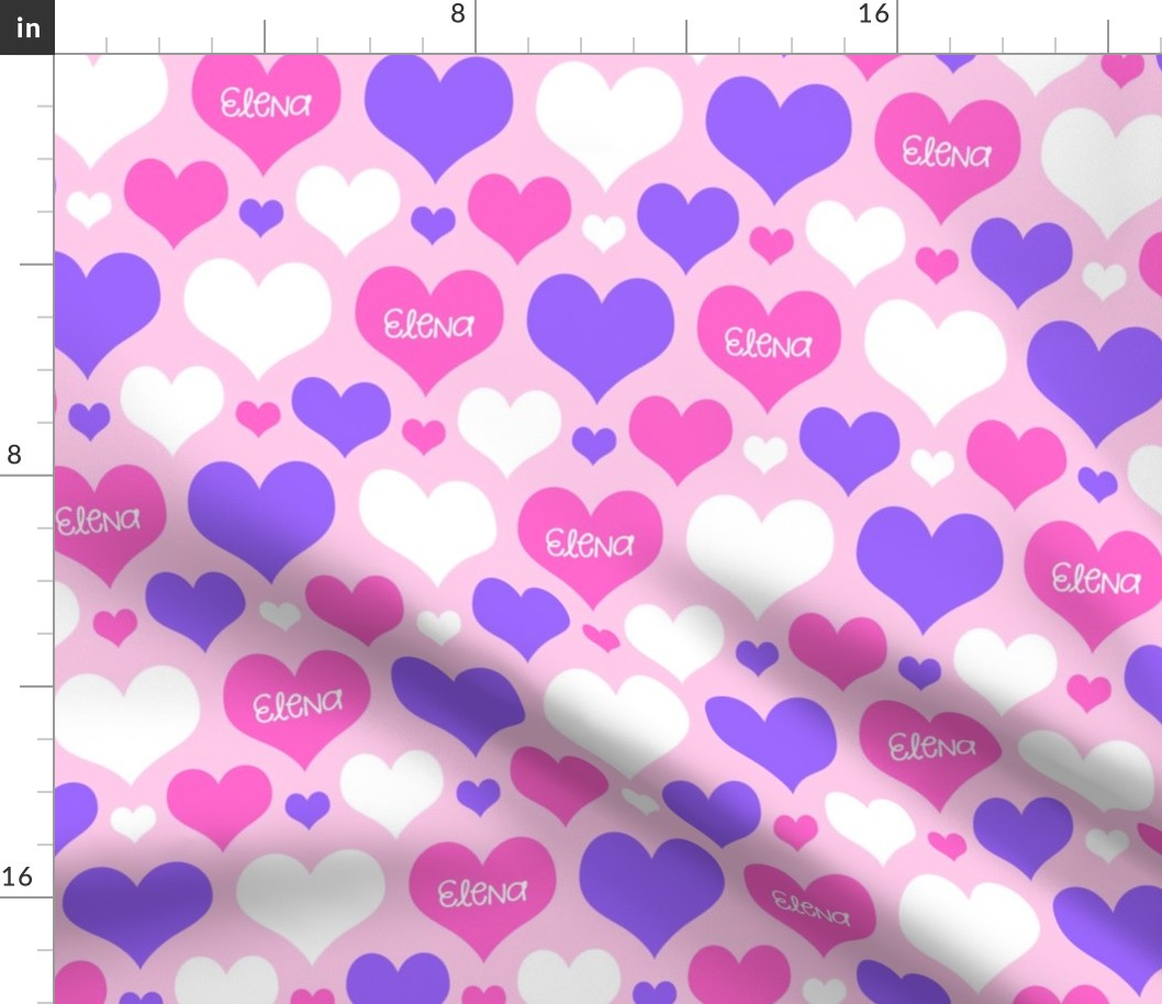 Personalised Name Hearts - Pink Purple on Pink