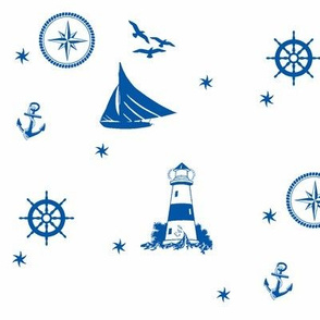 sails and starfish_blue