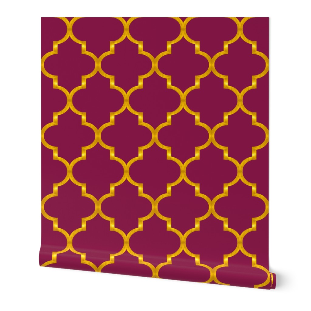 Merlot and Gold Quatrefoil