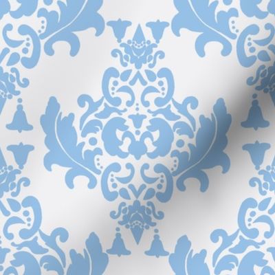 Damask- Light Blue on White  