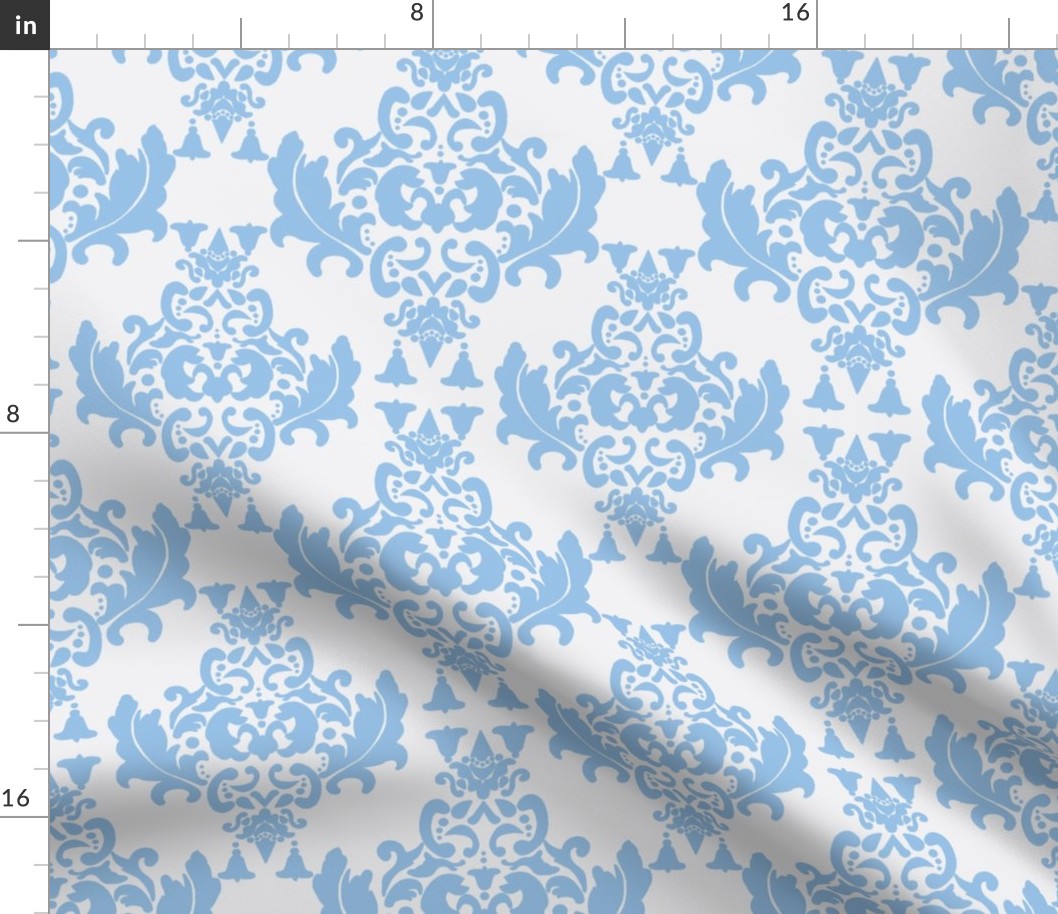 Damask- Light Blue on White  