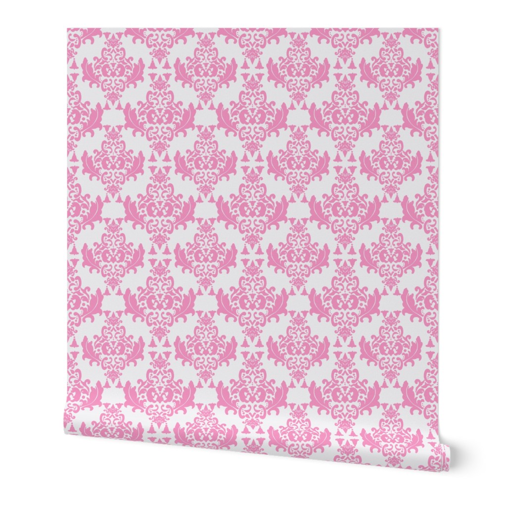 Pink on White Damask