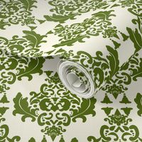 Olive Green on Cream Damask