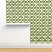 Olive Green on Cream Damask