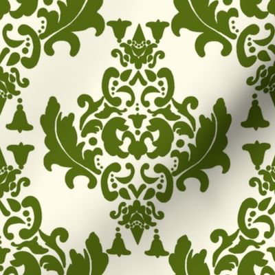 Olive Green on Cream Damask