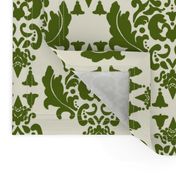 Olive Green on Cream Damask