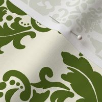 Olive Green on Cream Damask