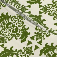 Olive Green on Cream Damask