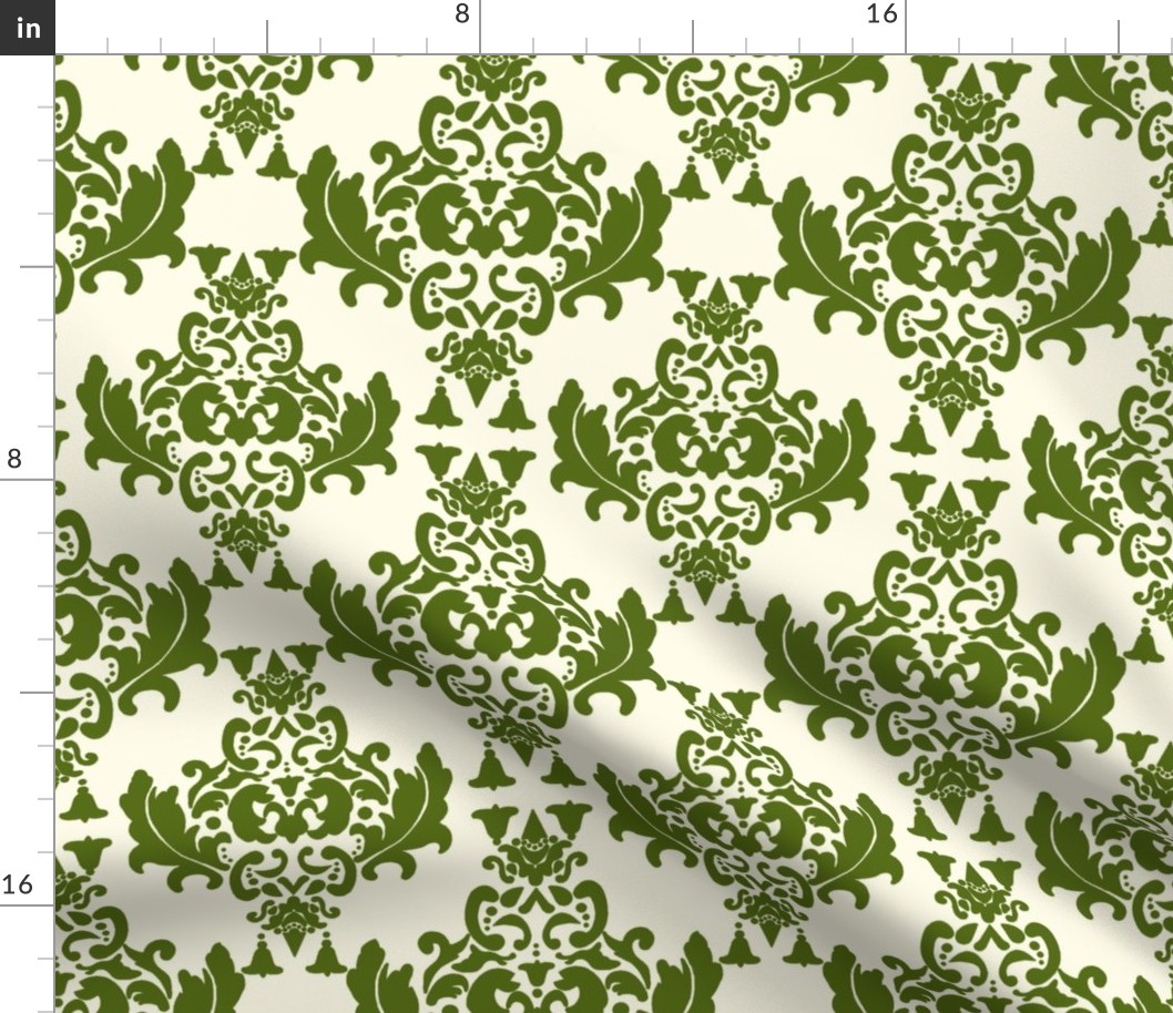 Olive Green on Cream Damask