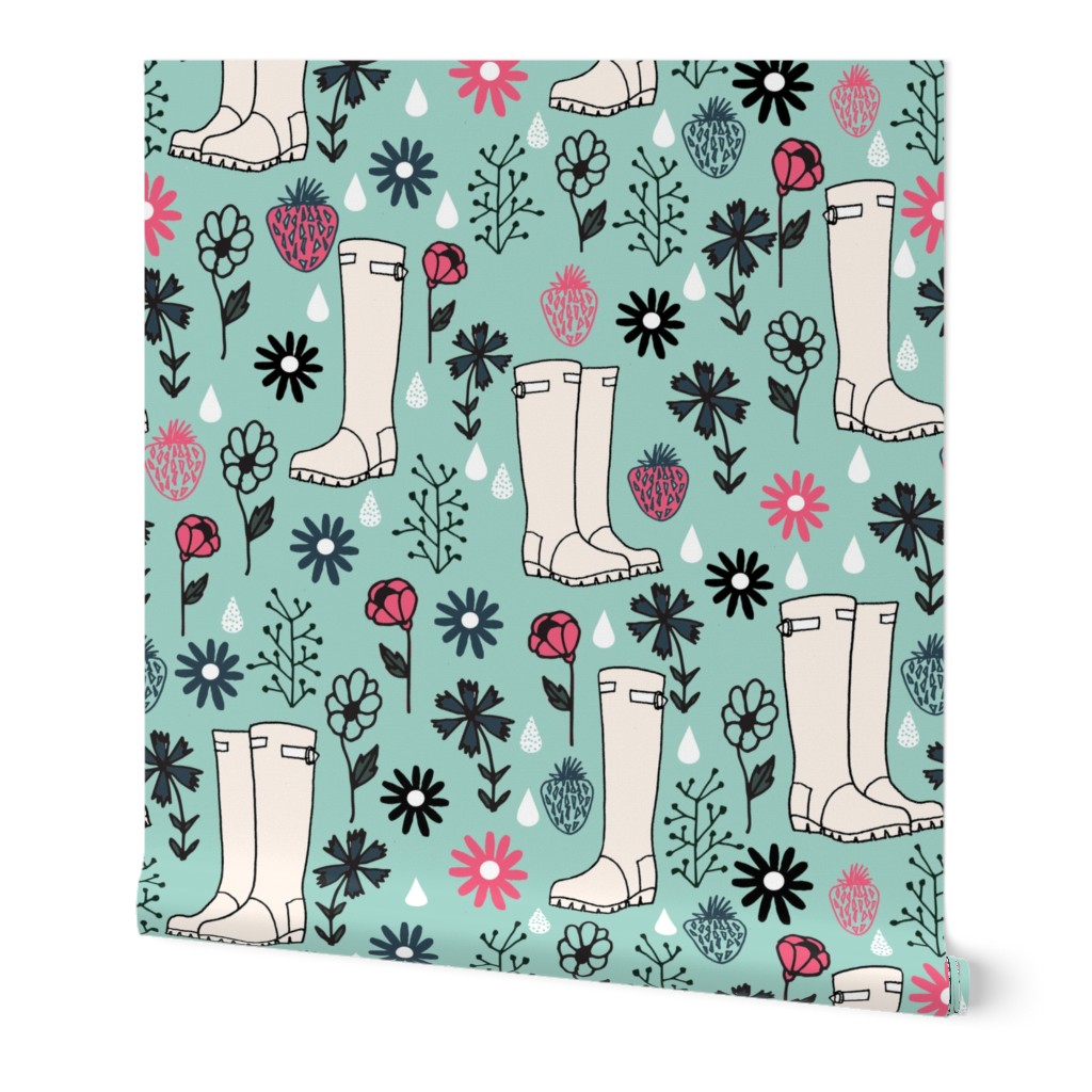 wellington boots // spring time wellies rain showers florals andrea lauren fabric