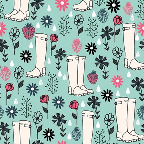 wellington boots // spring time wellies rain showers florals andrea lauren fabric