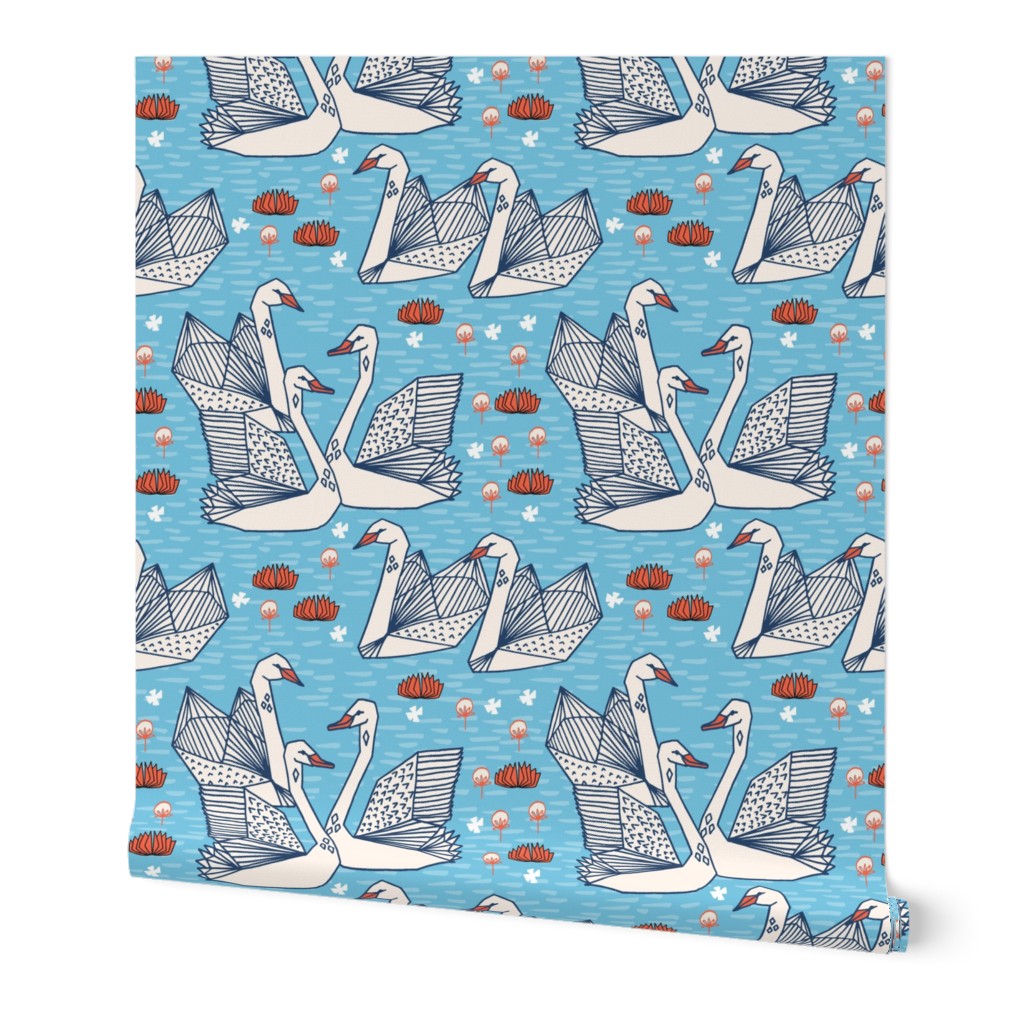 swans // geometric swans pastel blue pond water lily lilies girls sweet birds