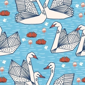 swans // geometric swans pastel blue pond water lily lilies girls sweet birds