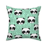 panda // mint bright mint panda head cute scandi illustrated panda face