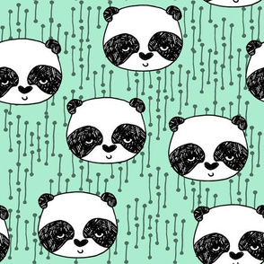 panda // mint bright mint panda head cute scandi illustrated panda face