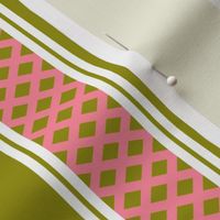 Salmon Pink and Olive Green Lattice Stripes