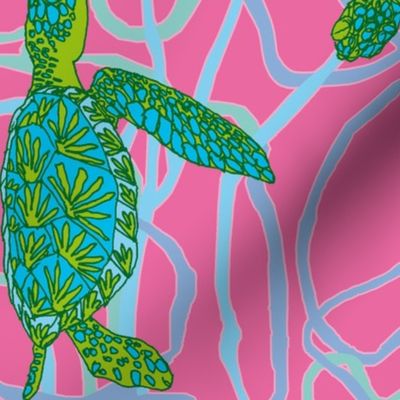 Pink & Green Turtles 