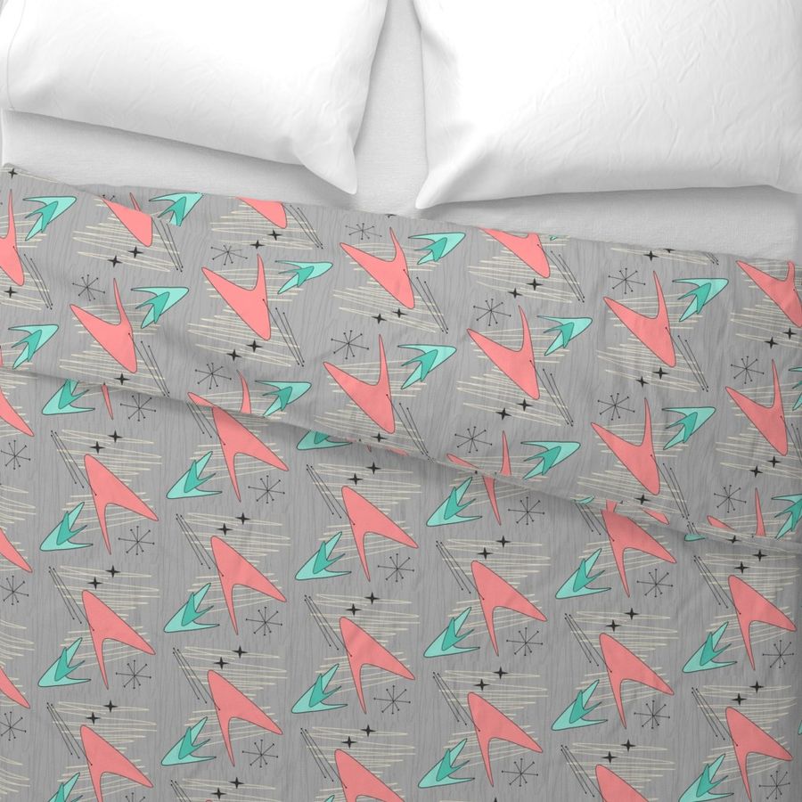 Atomic Boomerangs - Salmon & Green - on Grey 