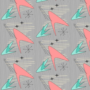 Atomic Boomerangs - Salmon & Green - on Grey 