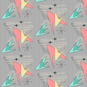 Atomic Boomerangs - Salmon Yellow & Green - on Grey 