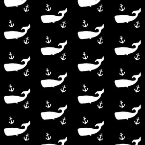 Whales and Anchors on Black