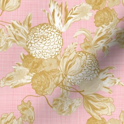 Mid Century Modern Floral ~ Gilt on Dauphine ~ Linen