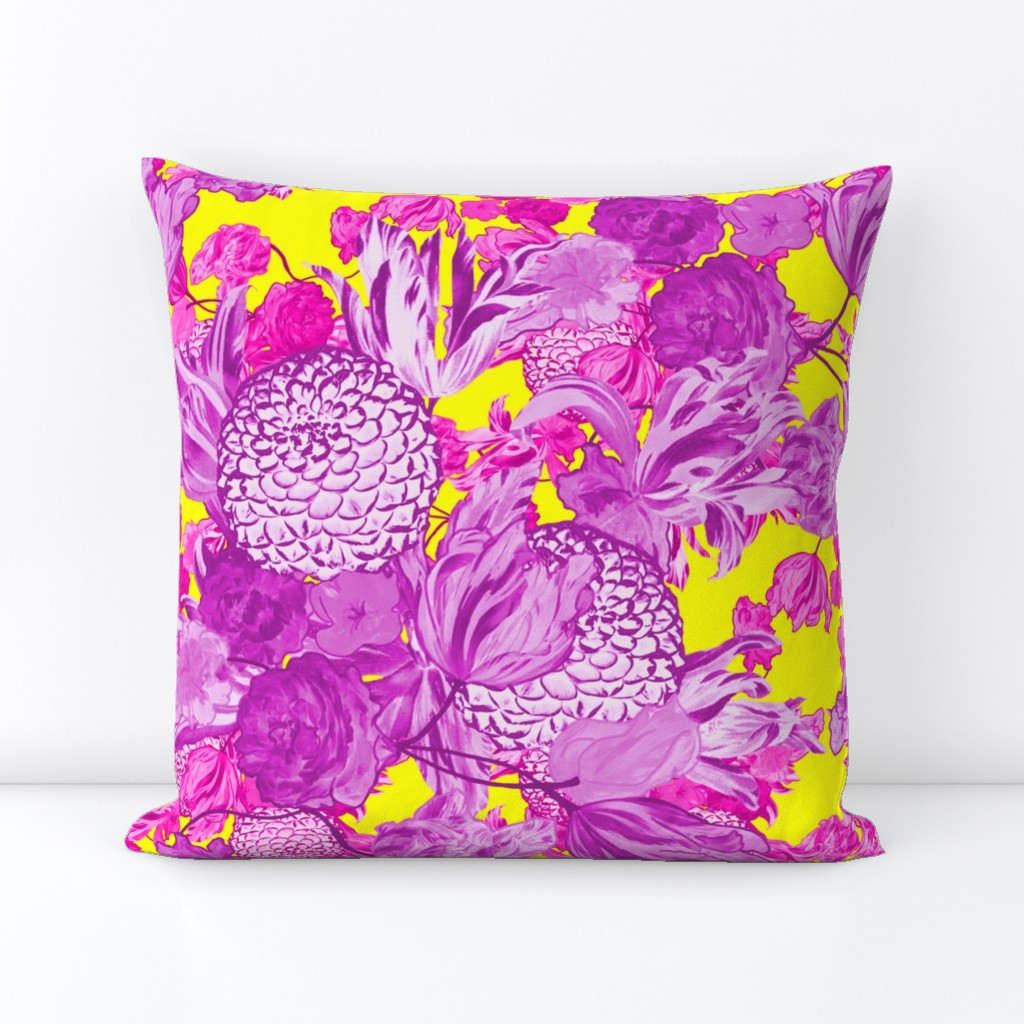 Mid Century Modern Floral ~ Orchid and Fuchsia on La! Yellow