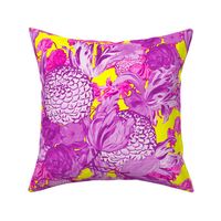 Mid Century Modern Floral ~ Orchid and Fuchsia on La! Yellow