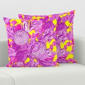 Mid Century Modern Floral ~ Orchid and Fuchsia on La! Yellow