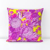 Mid Century Modern Floral ~ Orchid and Fuchsia on La! Yellow