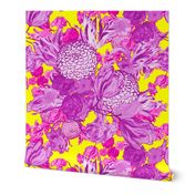 Mid Century Modern Floral ~ Orchid and Fuchsia on La! Yellow