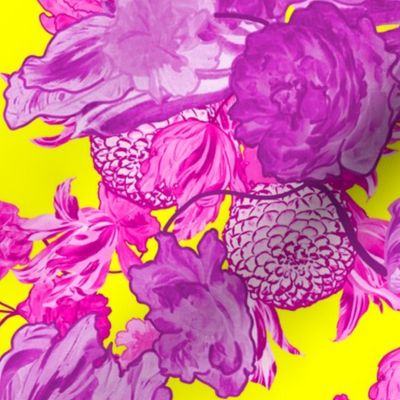 Mid Century Modern Floral ~ Orchid and Fuchsia on La! Yellow