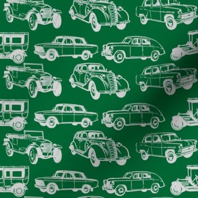 Vintage Cars Mixed Grey On Green