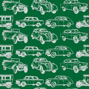 Vintage Cars Mixed Grey On Green