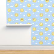 Sunny Days - Cute Happy Sun Pattern  - Kawaii Smiling Sunshine on pastel blue