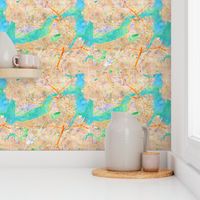 Boston watercolor map fabric