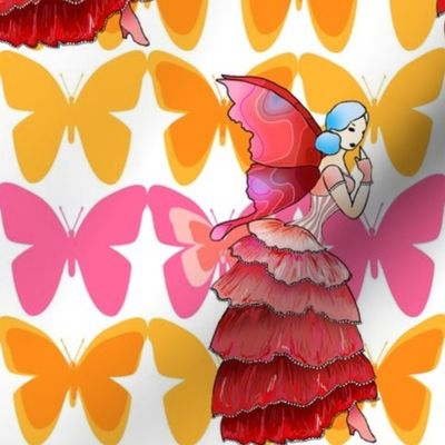 Tropical hibiscus fairy with butterflies