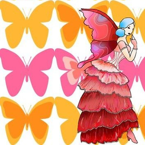 Tropical hibiscus fairy with butterflies