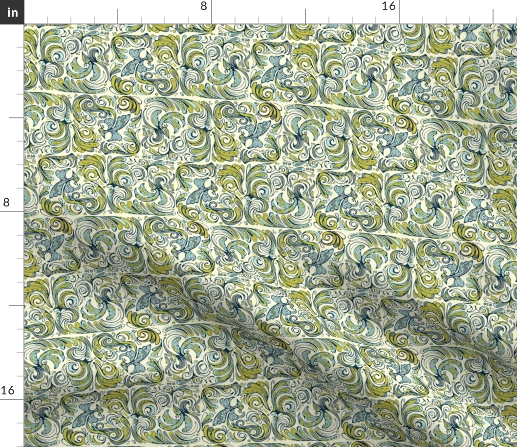 swirly birds olive