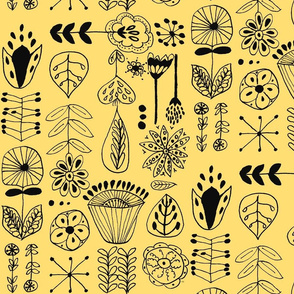 hand drawn flowers yellow and black