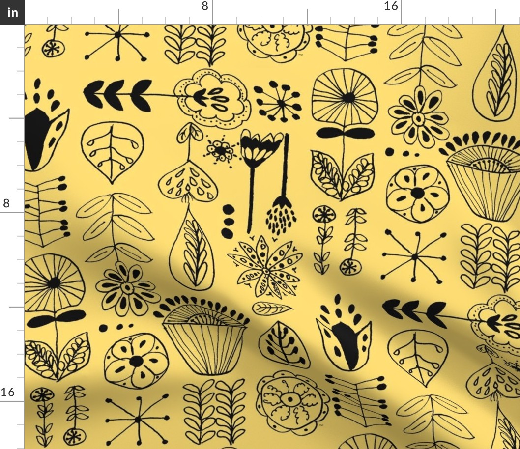 hand drawn flowers yellow and black