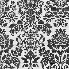 Balmoral Damask ~ Linen Luxe ~ White on Black