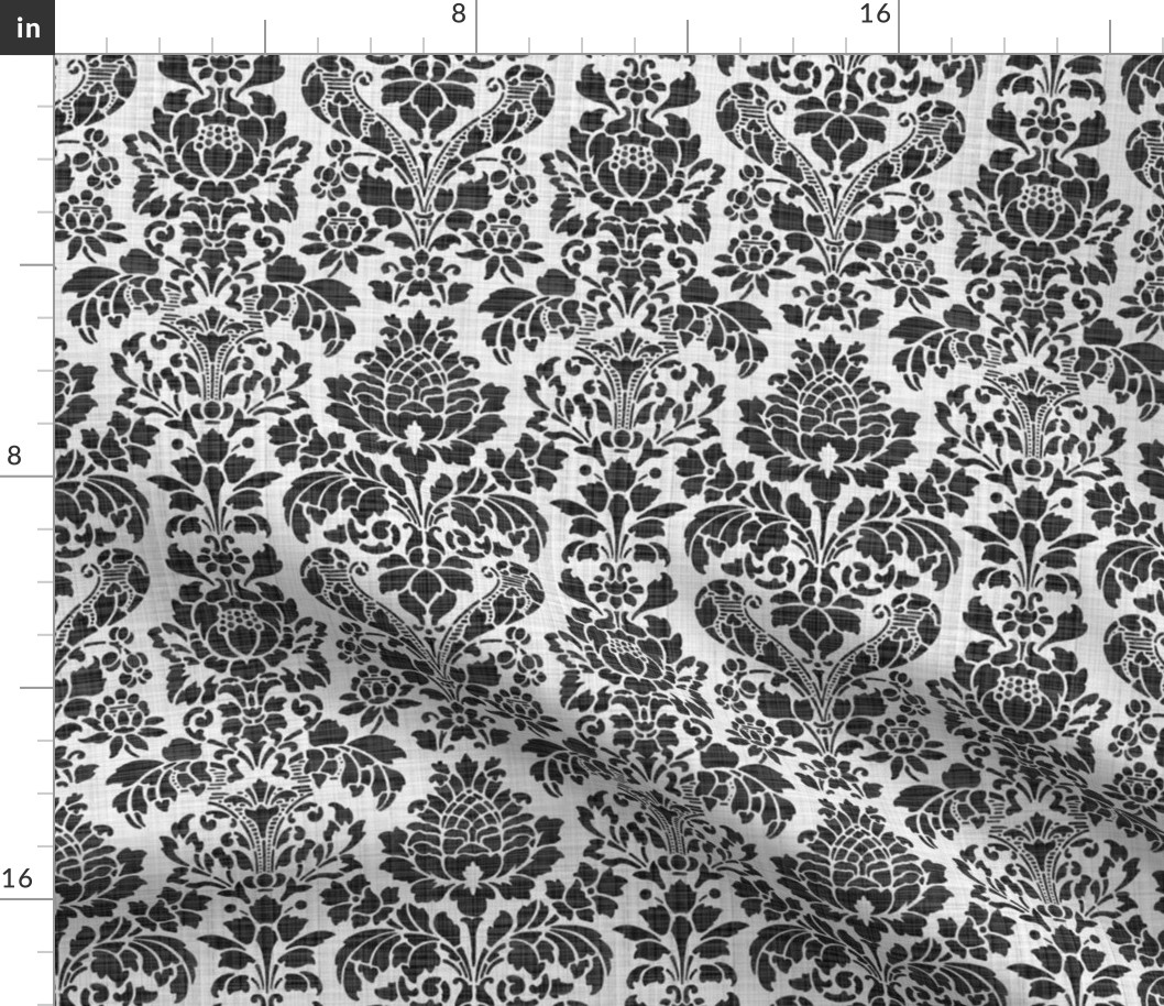 Balmoral Damask ~ Linen Luxe ~ White on Black